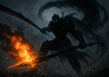 Dark Knight with Flaming Weapon