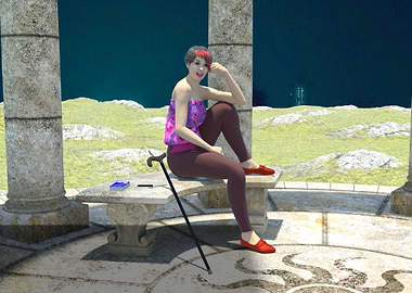 Woman Sitting on Stone Bench