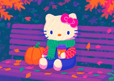 Hello Kitty Autumn Bench Scene