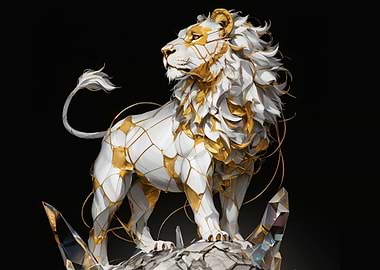 White and Gold Lion Sculpture