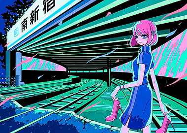 Anime Girl at Train Station