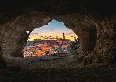 Matera Italy Cave View at Sunset