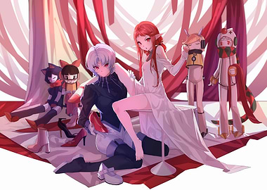 Anime Girls with Dolls and Shoes