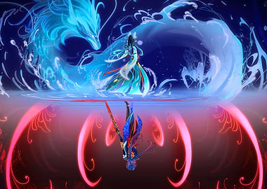 Dragon and Woman Reflection Art