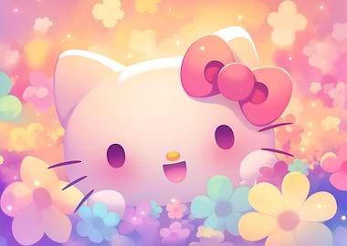 Hello Kitty in a flower garden