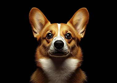 Corgi Portrait on Black Background