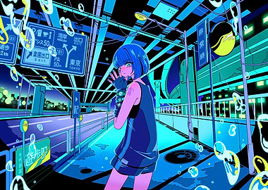 Anime Girl in Tokyo Street Scene