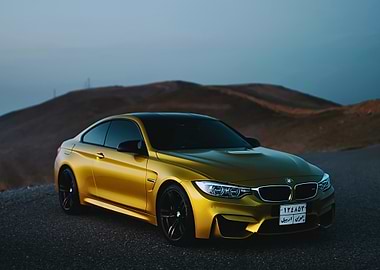Gold BMW M4 in Desert Landscape
