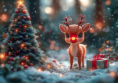 Cute Christmas Reindeer with Gift