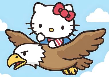 Hello Kitty riding an eagle