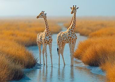 Two Giraffes in Water