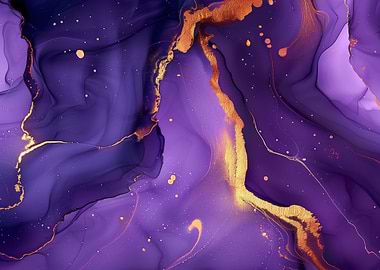 Purple and Gold Abstract Fluid Art