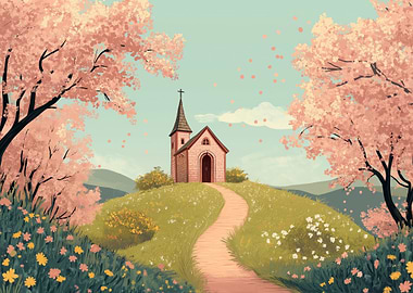 Chapel on a Hill in Spring