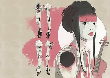 Cyberpunk Geisha with Robotic Arms