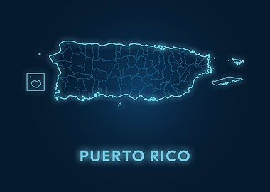 Puerto Rico Map - Neon Outline