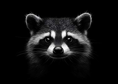 Raccoon Portrait on Black Background