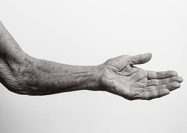 Elderly Outstretched Arm in Black and White