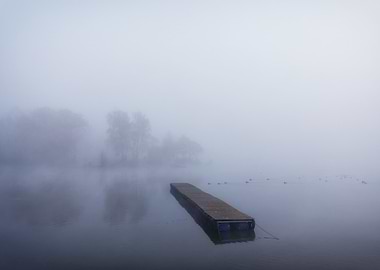 Misty Lake with Dock, Poland