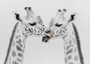 Giraffe Love in Black and White