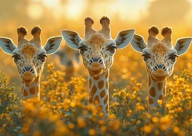 Three Giraffes in a Field