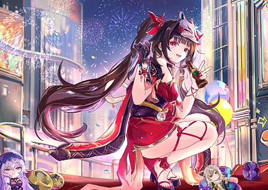 Girl Celebrating with Fireworks