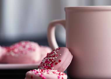 Pink Coffee Mug with cookies