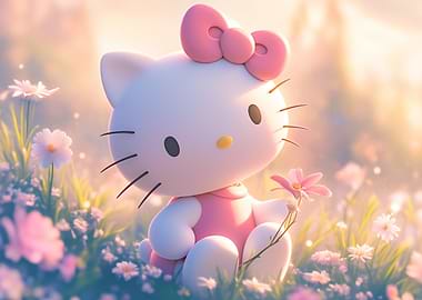 Hello Kitty in a flower field