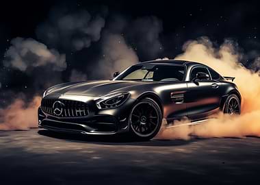 Black matt car in smoke