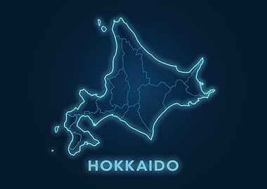 Hokkaido Map Neon Blue