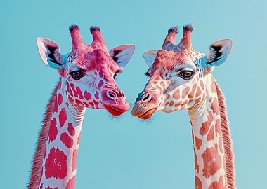 Two Giraffes with Pink and Red Spots