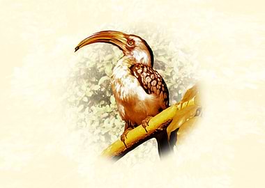 Hornbill bird perched on branch