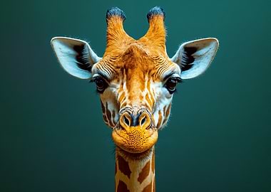Giraffe Portrait on Dark Teal Background