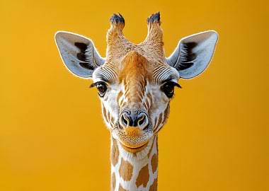 Giraffe Portrait on Yellow Background
