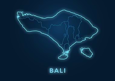 Bali Map Neon Outline