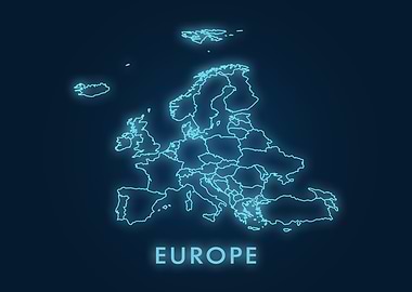 Europe Map - Neon Outline