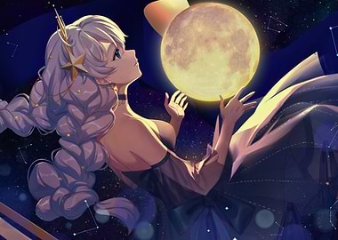Girl with Moon and Stars