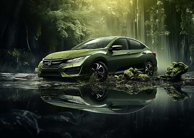 Green car in the jungle