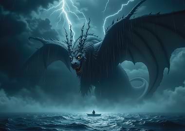 Dragon in Stormy Sea