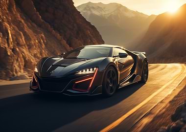 Black supercar on road