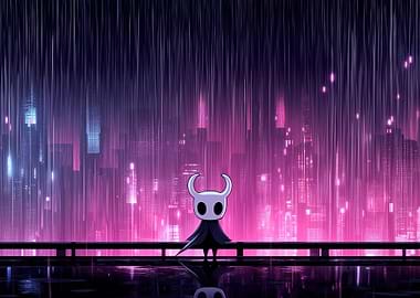 Hollow Knight in Neon City Rain