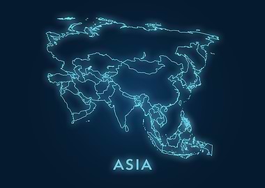 Asia Map - Neon Outline