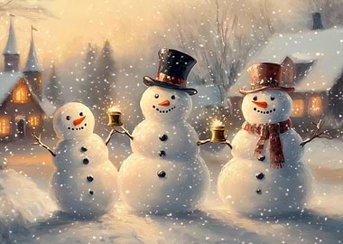 Winter Village Snowmen with Warm Glow