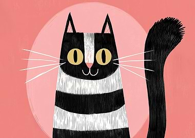 Stylized Black and White Cat Portrait