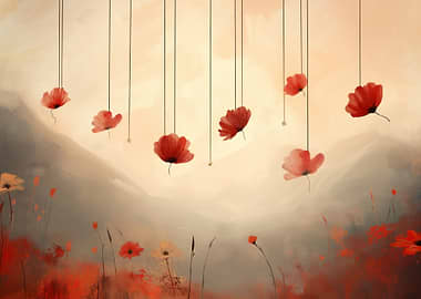 Hanging Poppies in a Field Painting
