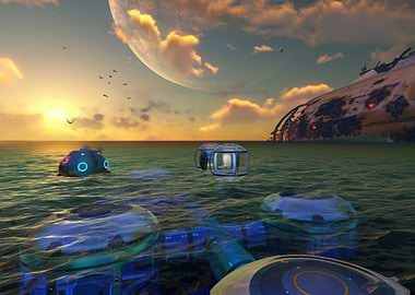 Subnautica Ocean Base at Sunset