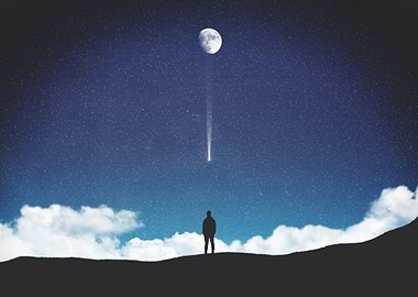 Man Stargazing Under Moonlight