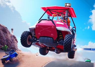 Cartoon Racing Scene with Buggy Jump