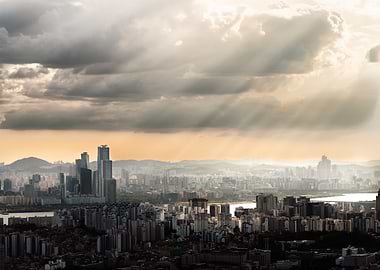Seoul Cityscape Under Dramatic Sky