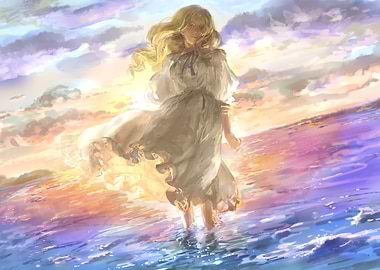 Woman in White Dress by the Sea