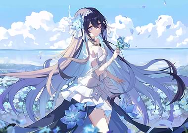 Girl with Blue Flowers